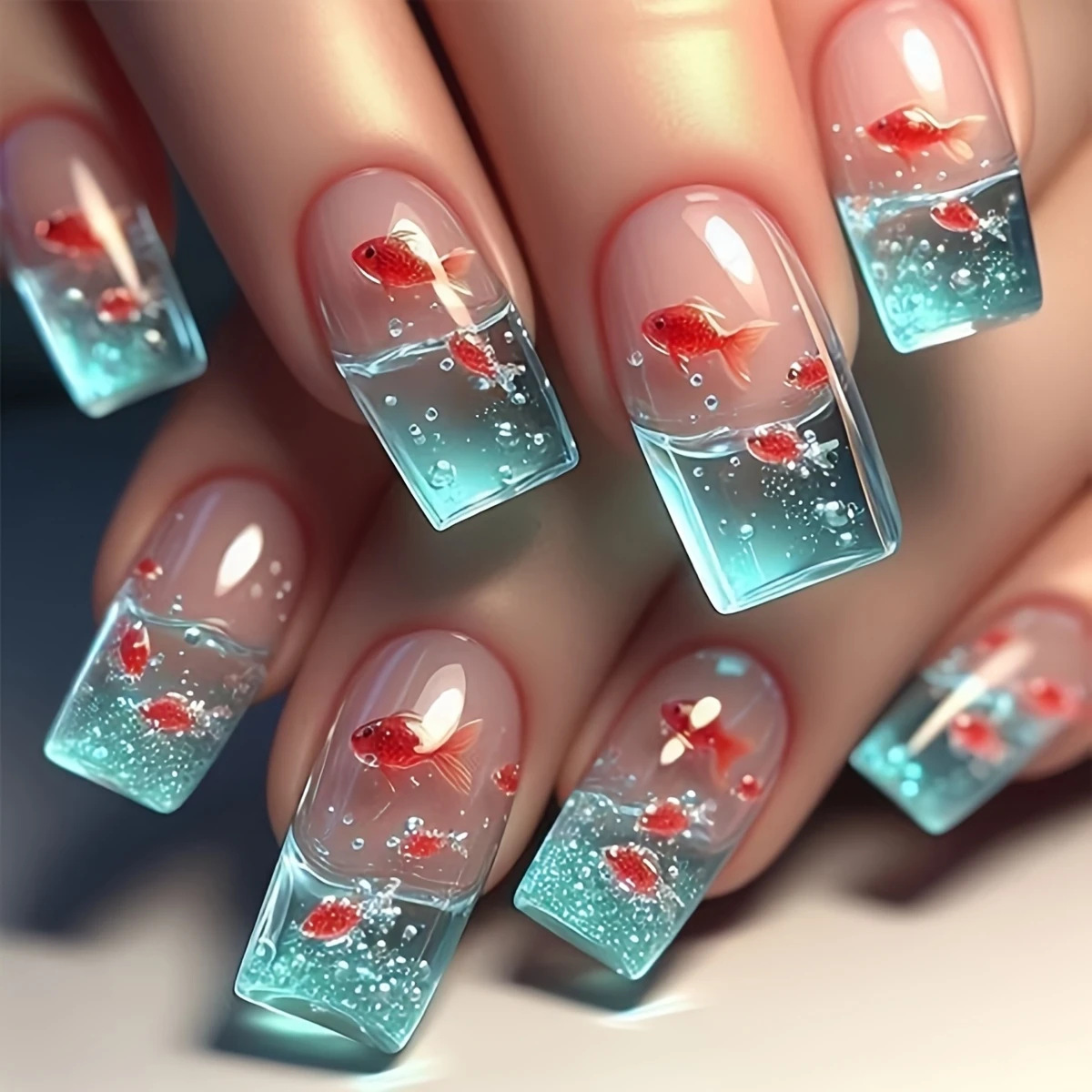 Nail Art Yellow - Средней длины квадратные накладные ногти для