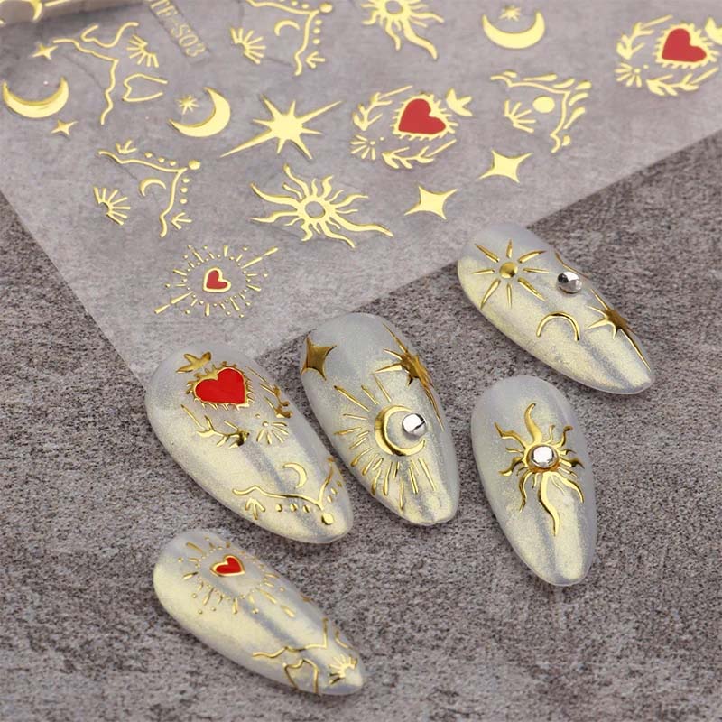 Nail Art Rose Gold - 3 листа наклейки для ногтей, золотые,