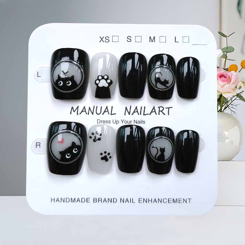 Nail Art Pink Cat Eye - 10 шт., милый мультяшный черный кот